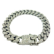 Hip Hop Men Cuban Link Chain Bracelet Rhinestone Inlaid Bangle Jewelry